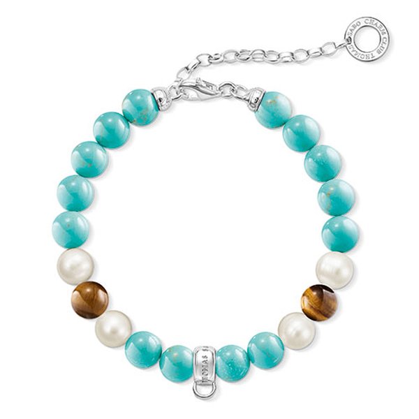 Thomas Sabo Türkiz tenyésztett gyöngy tigrisszem charm karkötő X0224-951-17-L18.5