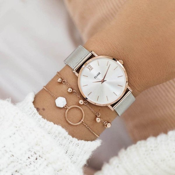 Cluse Minuit rozé ezüst mesh szíjas női óra CW0101203004
