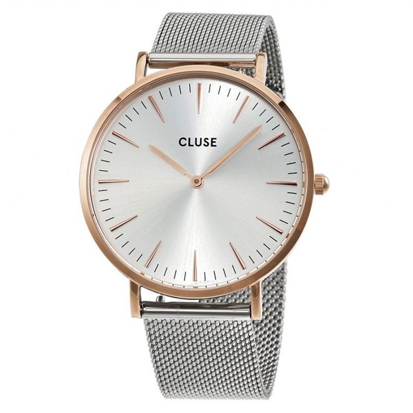 Cluse La Bohéme ezüst mesh szíjas óra rozé tokkal CW0101201006