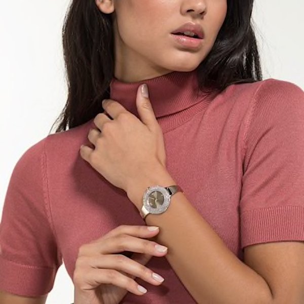 Swarovski Crystal rozé pezsgő bőr szíjas óra 5484045