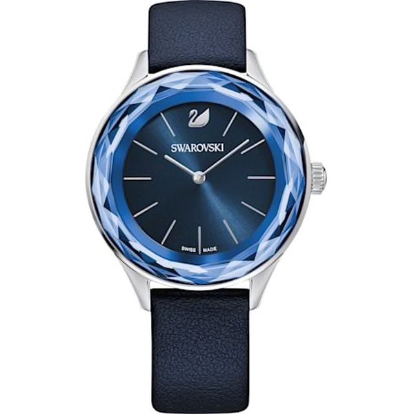 Swarovski Octea Nova ezüst kék bőr szíjas óra 5295349