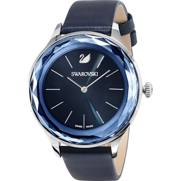 Swarovski Octea Nova ezüst kék bőr szíjas óra 5295349