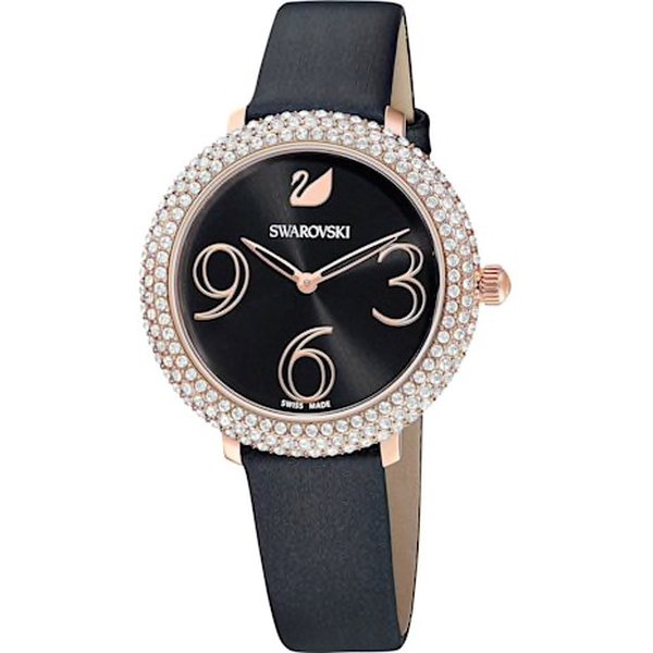 Swarovski Crystal Frost rozé fekete bőr szíjas óra 5484058