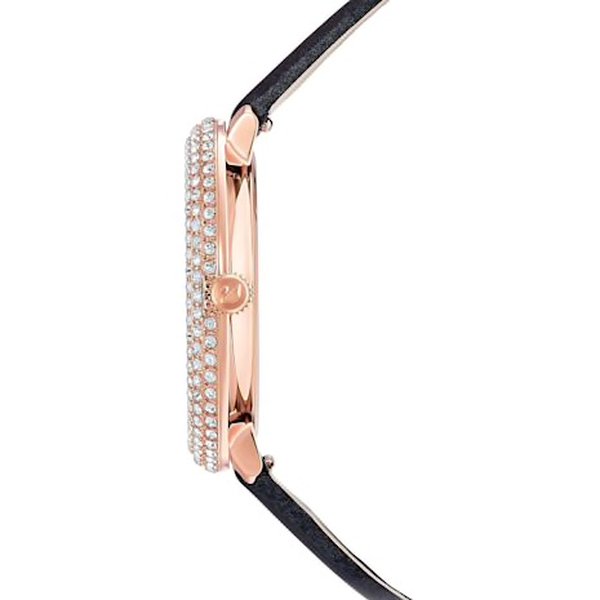 Swarovski Crystal Frost rozé fekete bőr szíjas óra 5484058