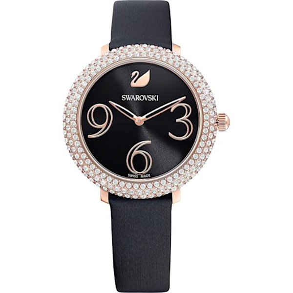 Swarovski Crystal Frost rozé fekete bőr szíjas óra 5484058