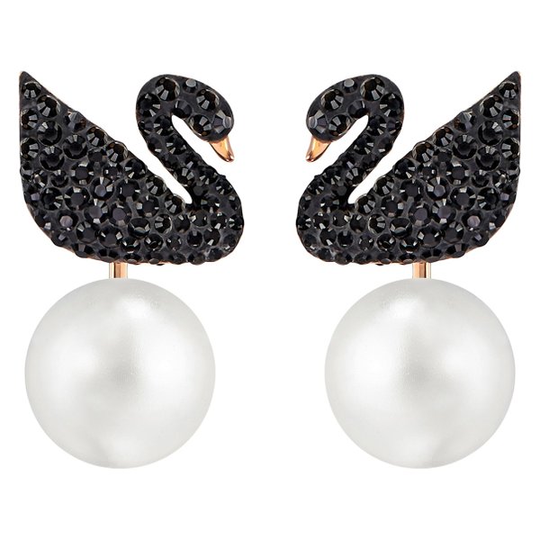 Swarovski Rozé fülbevaló gyönggyel fekete swarovski hattyúval 5193949