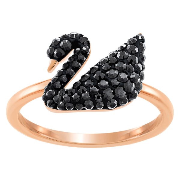 Swarovski Rozé gyűrű fekete swarovski hattyúval 