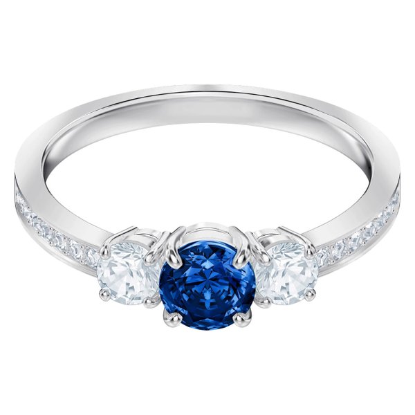 Swarovski Attract Trilogy ezüst színű gyűrű kék swarovski kristállyal 