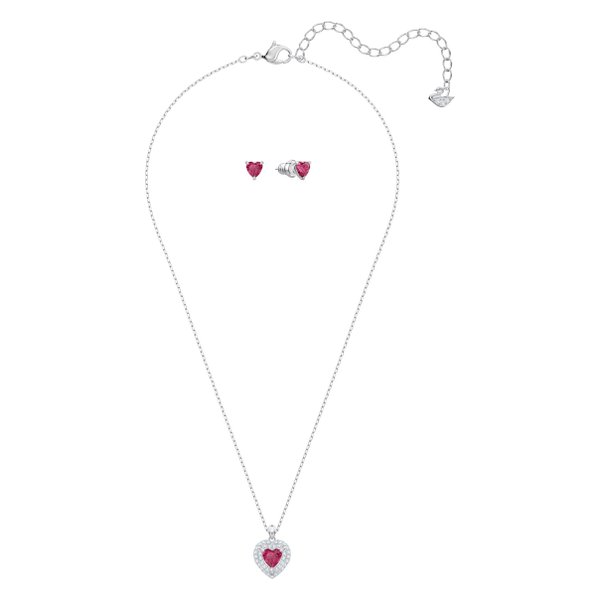 Swarovski Ezüst színű ékszer szett pink swarovski szívvel 5470602