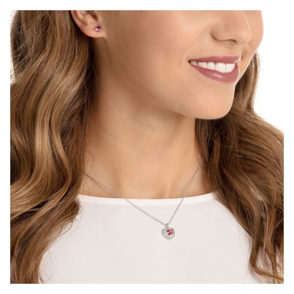 Swarovski Ezüst színű ékszer szett pink swarovski szívvel 5470602