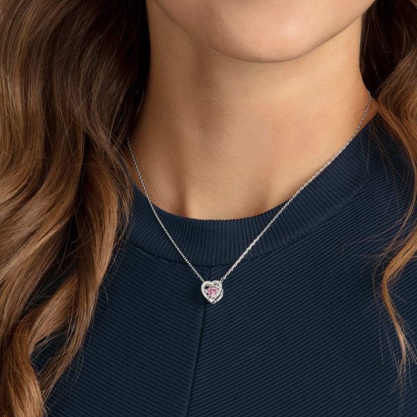 Swarovski Ezüst színű nyaklánc rózsaszín swarovski szívvel 5465284