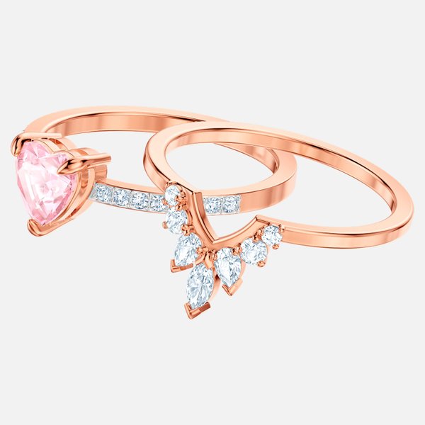 Swarovski Rózsaarany gyűrű szett rózsaszín kristállyal 