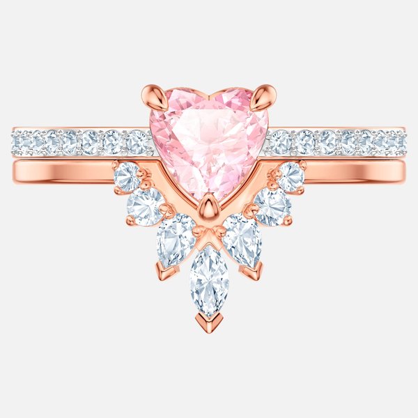 Swarovski Rózsaarany gyűrű szett rózsaszín kristállyal 