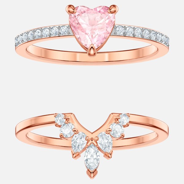 Swarovski Rózsaarany gyűrű szett rózsaszín kristállyal 