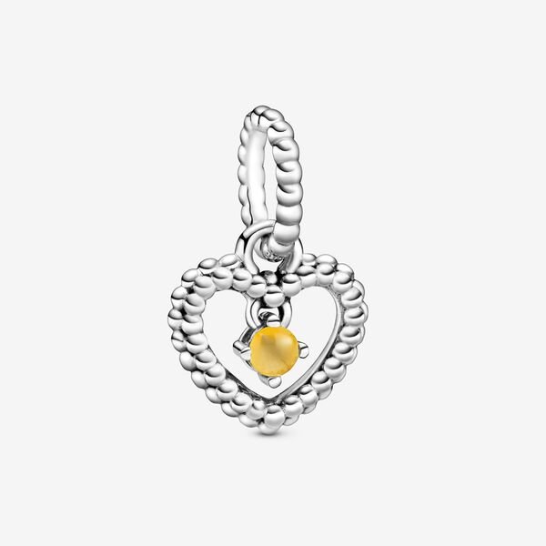 Pandora ékszer Mézszínű gyöngyös szív függő charm 798854C11