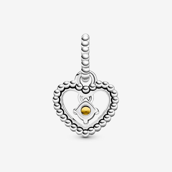 Pandora ékszer Mézszínű gyöngyös szív függő charm 798854C11
