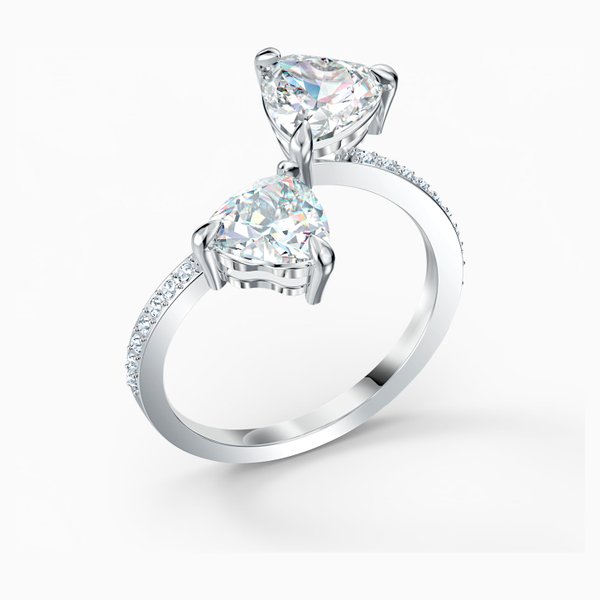 Swarovski Ezüst színű gyűrű dupla szív kristállyal 