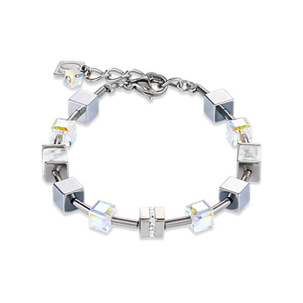 Coeur de Lion GeoCUBE hematit howlit swarovski karkötő 4965/30-1714