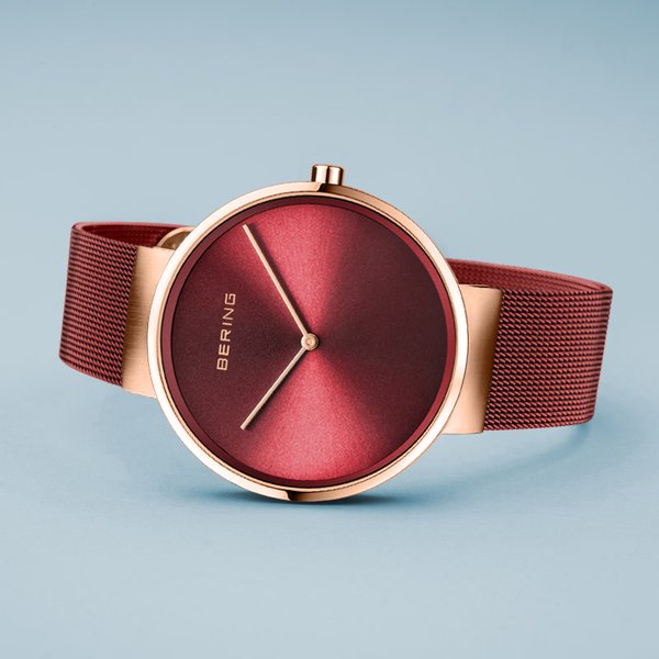 Bering Classic bordó női óra rozé tokkal 14539-363