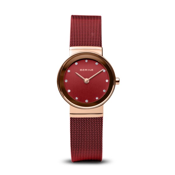 Bering Classic bordó rozé női óra kristályokkal 10126-363