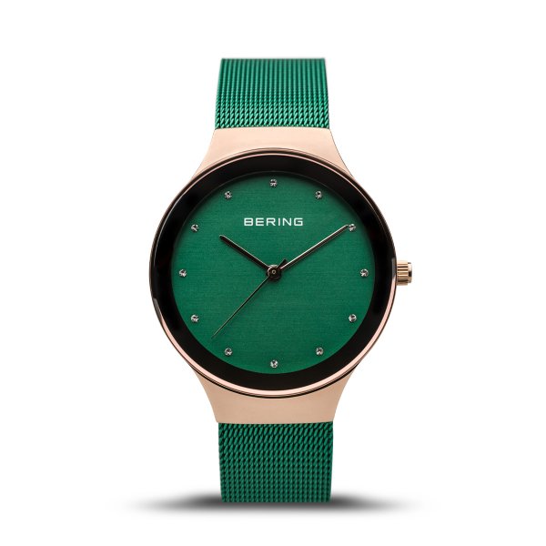 Bering Classic zöld rozé női óra kristállyal 12934-868