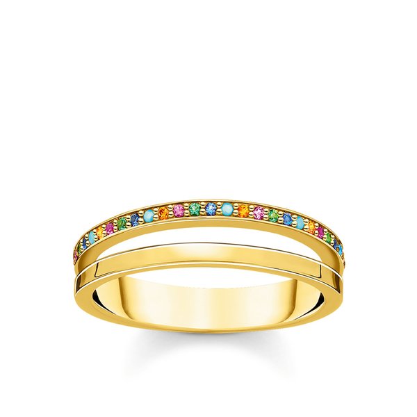 Thomas Sabo Dupla aranyozott ezüst gyűrű színes kövekkel 