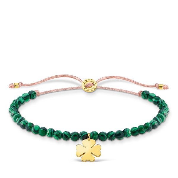 Thomas Sabo Malachit állítható karkötő aranyozott ezüst lóherével A1983-140-6-L20