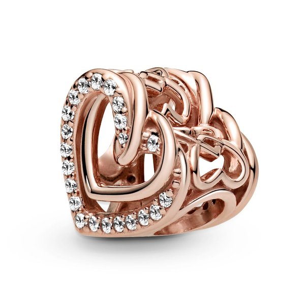 Pandora ékszer Csillogó összefonódó szívek rozé charm 789270C01