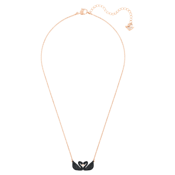 Swarovski Ikonikus hattyú rozé nyaklánc fekete kristályokkal 5296468