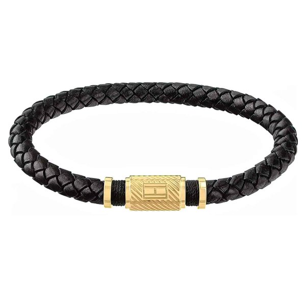 Tommy Hilfiger Fekete bőr arany színű kapcsos karkötő 2790082