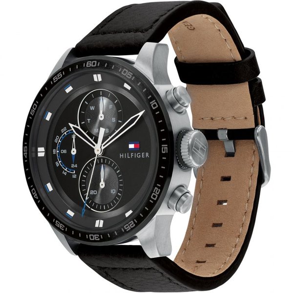 Tommy Hilfiger Trent fekete bőrszíjas férfi óra 1791810