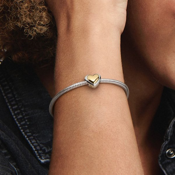 Pandora ékszer Domború szív kéttónusú charm 799415C00