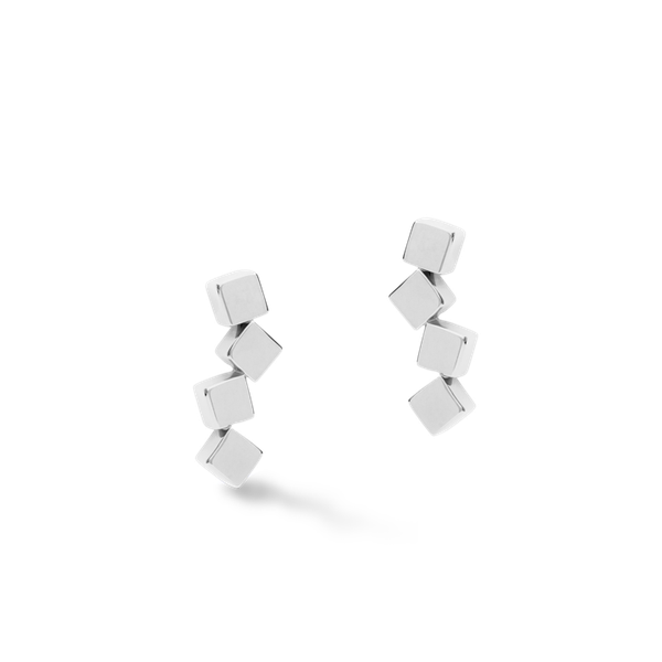 Coeur de Lion GeoCUBE ezüst színű acél kockás fülbevaló 5071/21-1700
