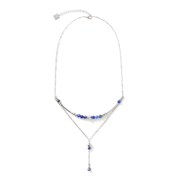 Coeur de Lion GeoCUBE ezüst, kék színű duplasoros nyaklánc szodalittal és swarovski kristállyal 5048/10-0700