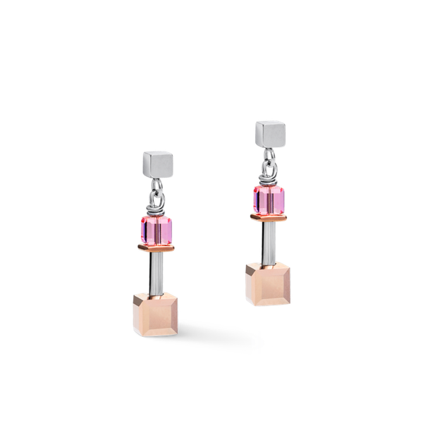 Coeur de Lion GeoCUBE ezüst rozé színű függő fülbevaló swarovski kristállyal 5062/21-1578