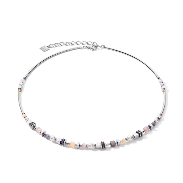 Coeur de Lion Finom gyöngyök és kocka ezüst színű lila bézs hematit szintetikus tigrisszem nyaklánc swarovski kristállyal 5045/10-0836