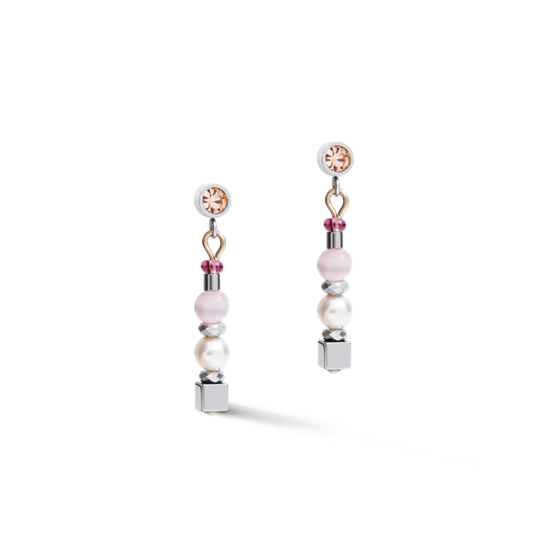Coeur de Lion Finom gyöngyök és kocka ezüst színű lila bézs függő fülbevaló swarovski kristállyal 5045/21-0836