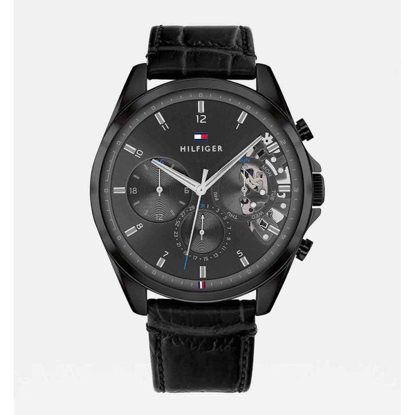 Tommy Hilfiger Baker fekete bőrszíjas férfi óra fekete számlappal 1710452