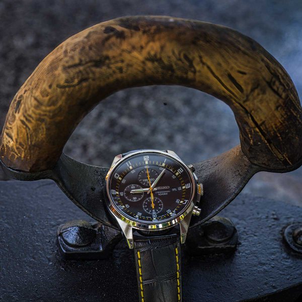 Seiko Fekete bőr szíjas kronográf férfi óra SNDC89P2