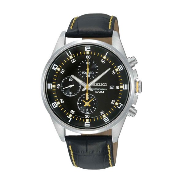Seiko Fekete bőr szíjas kronográf férfi óra SNDC89P2