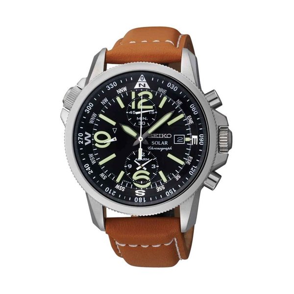 Seiko Prospex Solar kronográf barna bőr szíjas férfi karóra SSC081P1