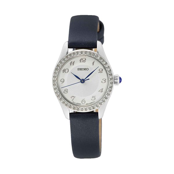 Seiko Kék bőrszíjas női óra kristályokkal SUR385P2