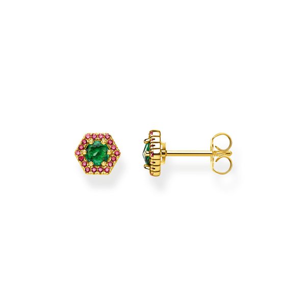 Thomas Sabo Aranyozott ezüst fülbevaló zöld és piros kövekkel H2072-973-7