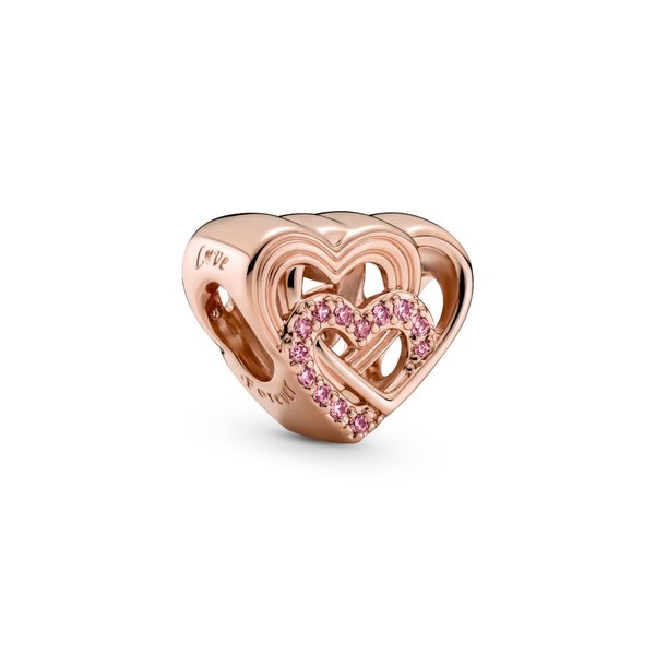 Pandora ékszer Összefonódott szerelmes szívek rozé charm 789529C01