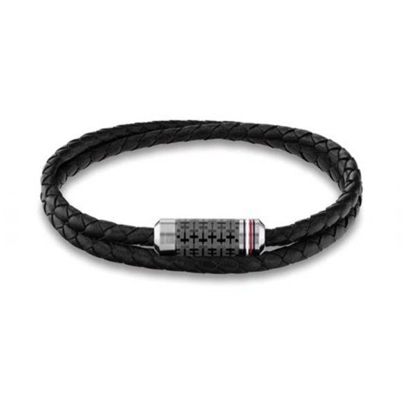Tommy Hilfiger Duplasoros fonott fekete férfi karkötő mágneskapoccsal 2790327