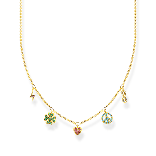 Thomas Sabo Aranyozott ezüst nyaklánc színes szimbólumokkal KE2123-488-7-L42