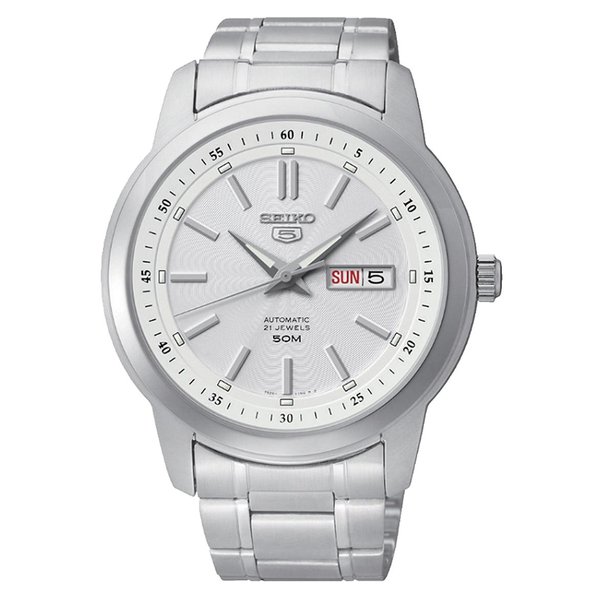 Seiko SEIKO 5 ezüst szíjas fehér számlapos férfi óra SNKM83K1