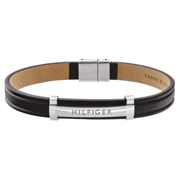 Tommy Hilfiger Fekete bőr férfi karkötő logóval 2790161