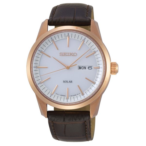 Seiko Bőrszíjas rózsaarany solar férfi karóra SNE530P1