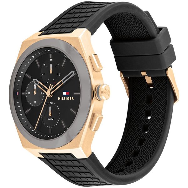 Tommy Hilfiger Connor fekete szilikon szíjas férfi óra rozé tokkal és mutatókkal 1791931